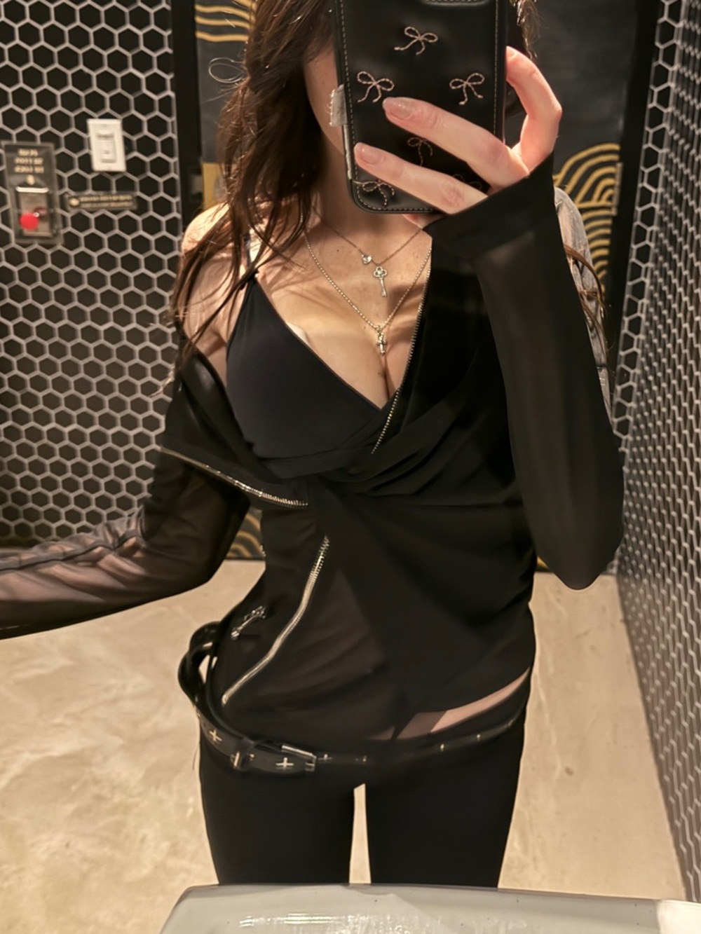 Mesh asymmetrical zip up top